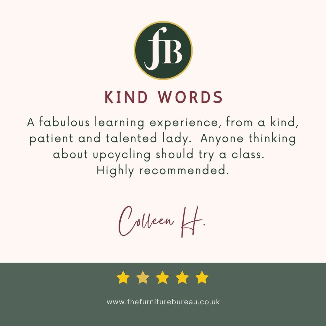 Five star review of 1-to-1 Furniture Painting for Beginners Workshop from a complete beginner