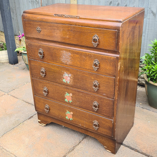 Vintage Beeanese mid-century five-drawer tallboy chest ready for a bespoke furniture transformation.