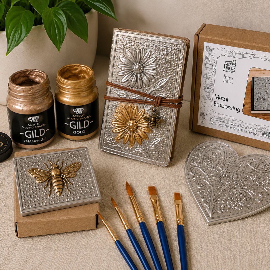 Assorted artist's brushes ideal for use with GILD Metallic Paints and creative craft projects such as adding details to metal embossing kits.

