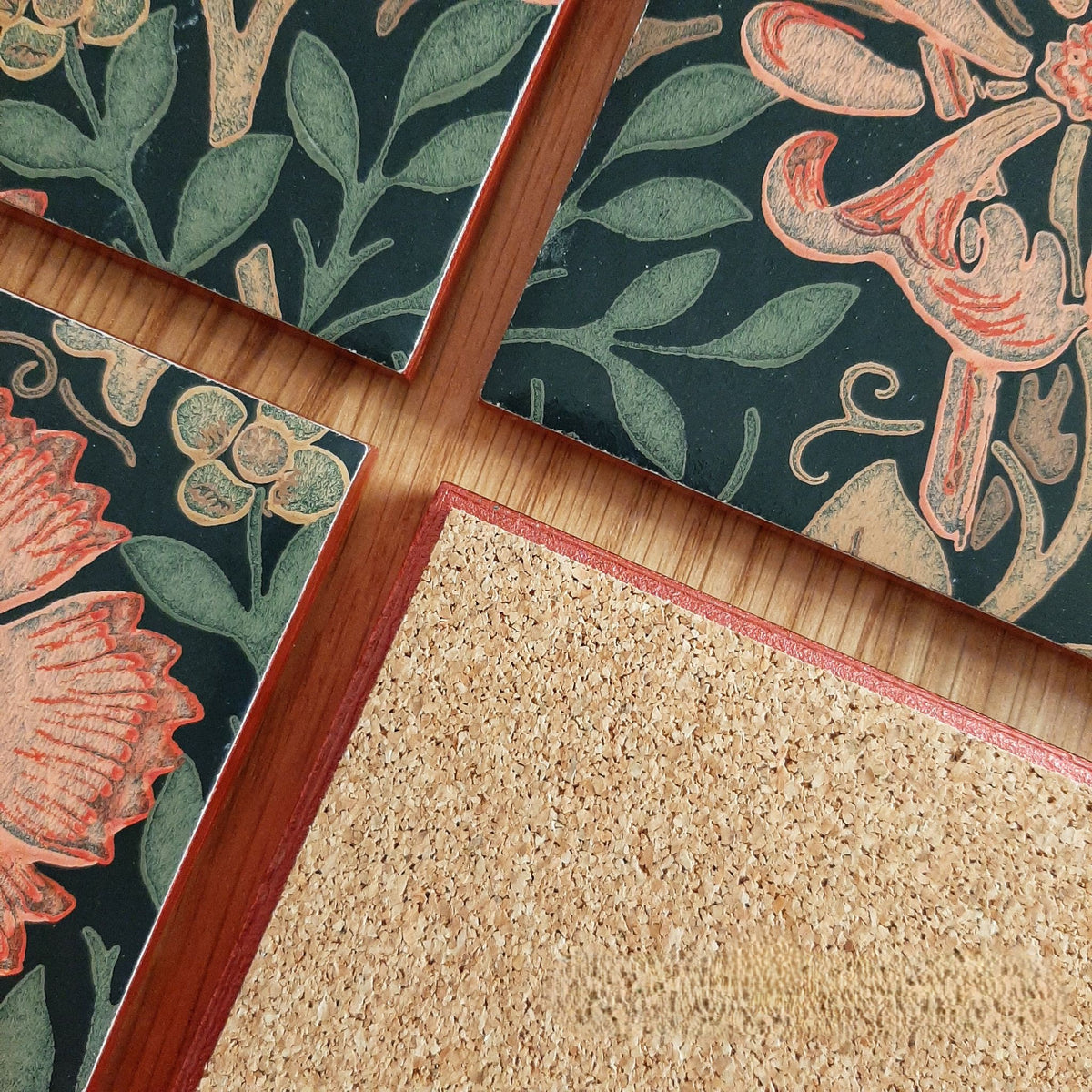 Cork backing on a handmade William Morris Compton ceramic coaster to help protect furniture.